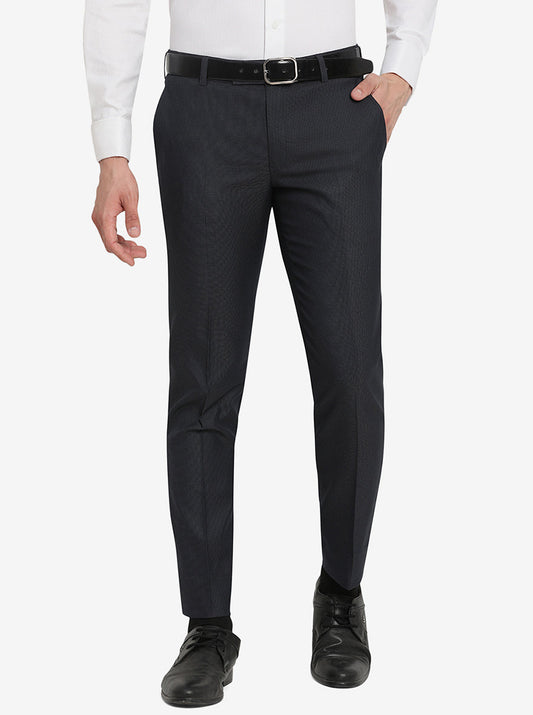 Navy Blue Solid Super Slim Fit Formal Trouser | Greenfibre