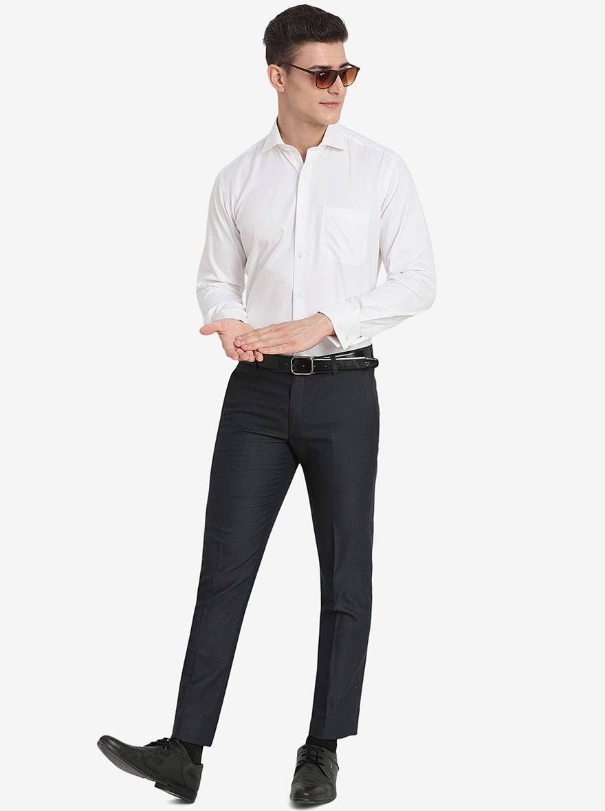 Navy Blue Solid Super Slim Fit Formal Trouser | Greenfibre