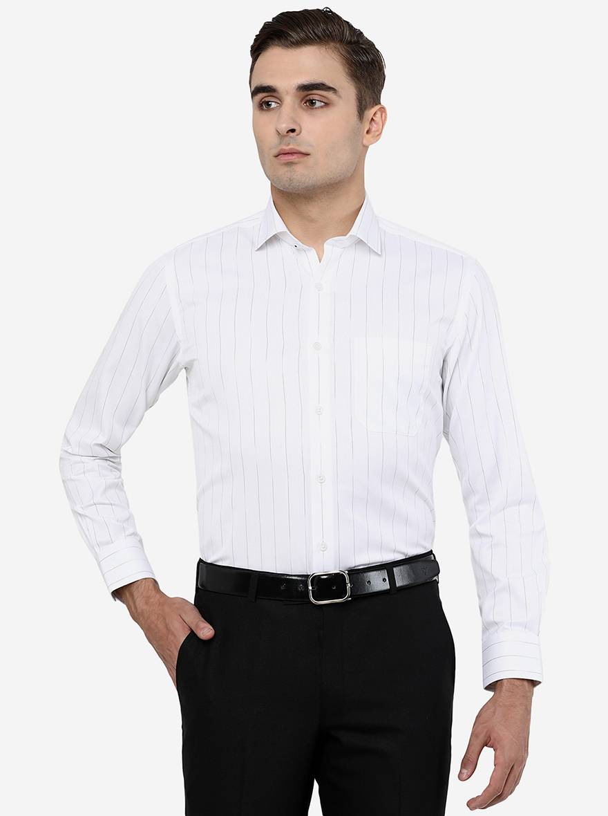 White & Black Striped Slim Fit Formal Shirt | Greenfibre