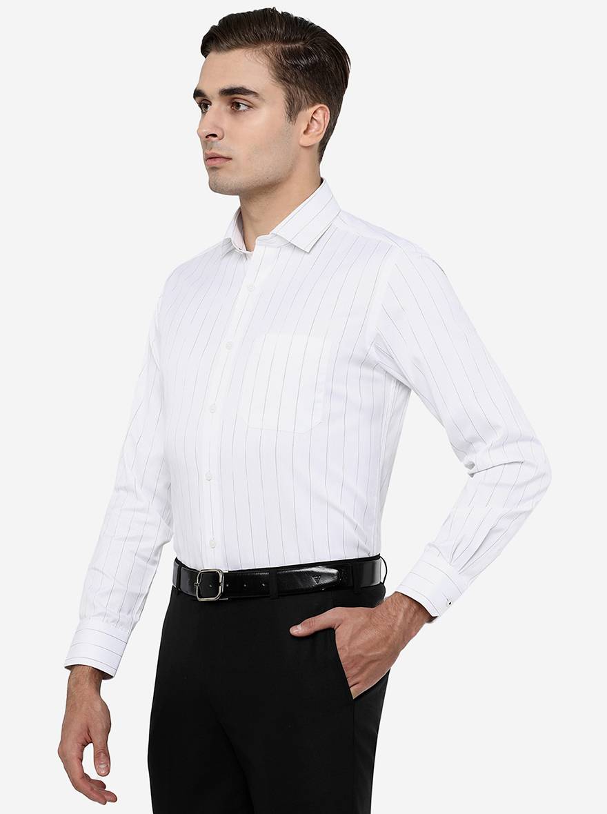 White & Black Striped Slim Fit Formal Shirt | Greenfibre
