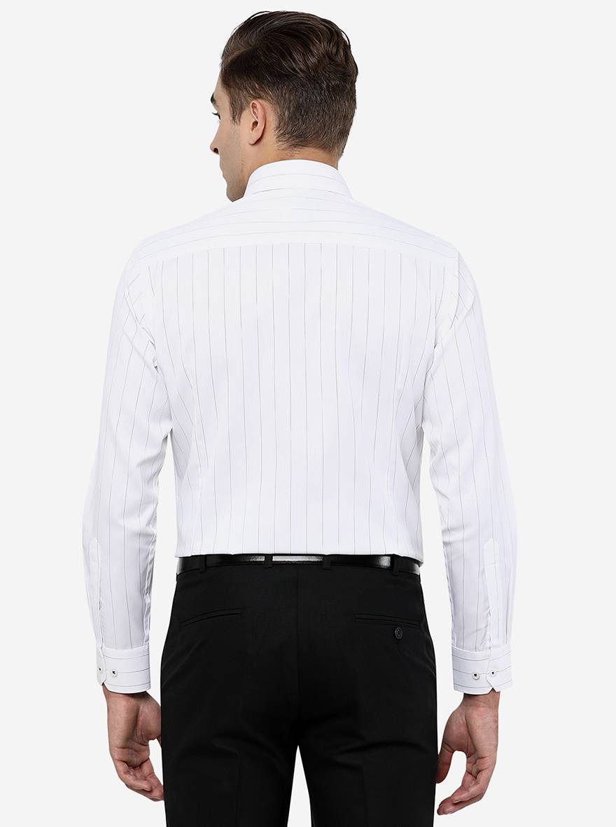 White & Black Striped Slim Fit Formal Shirt | Greenfibre