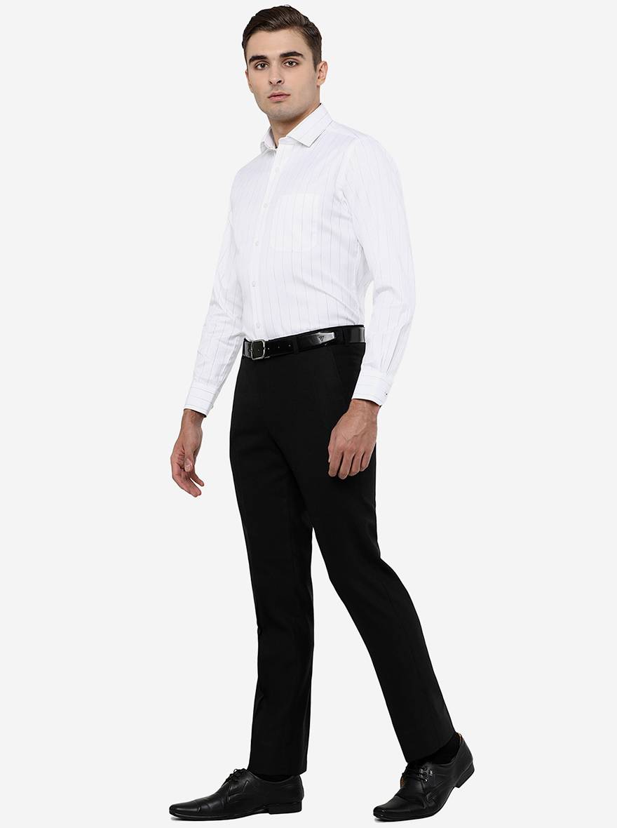 White & Black Striped Slim Fit Formal Shirt | Greenfibre