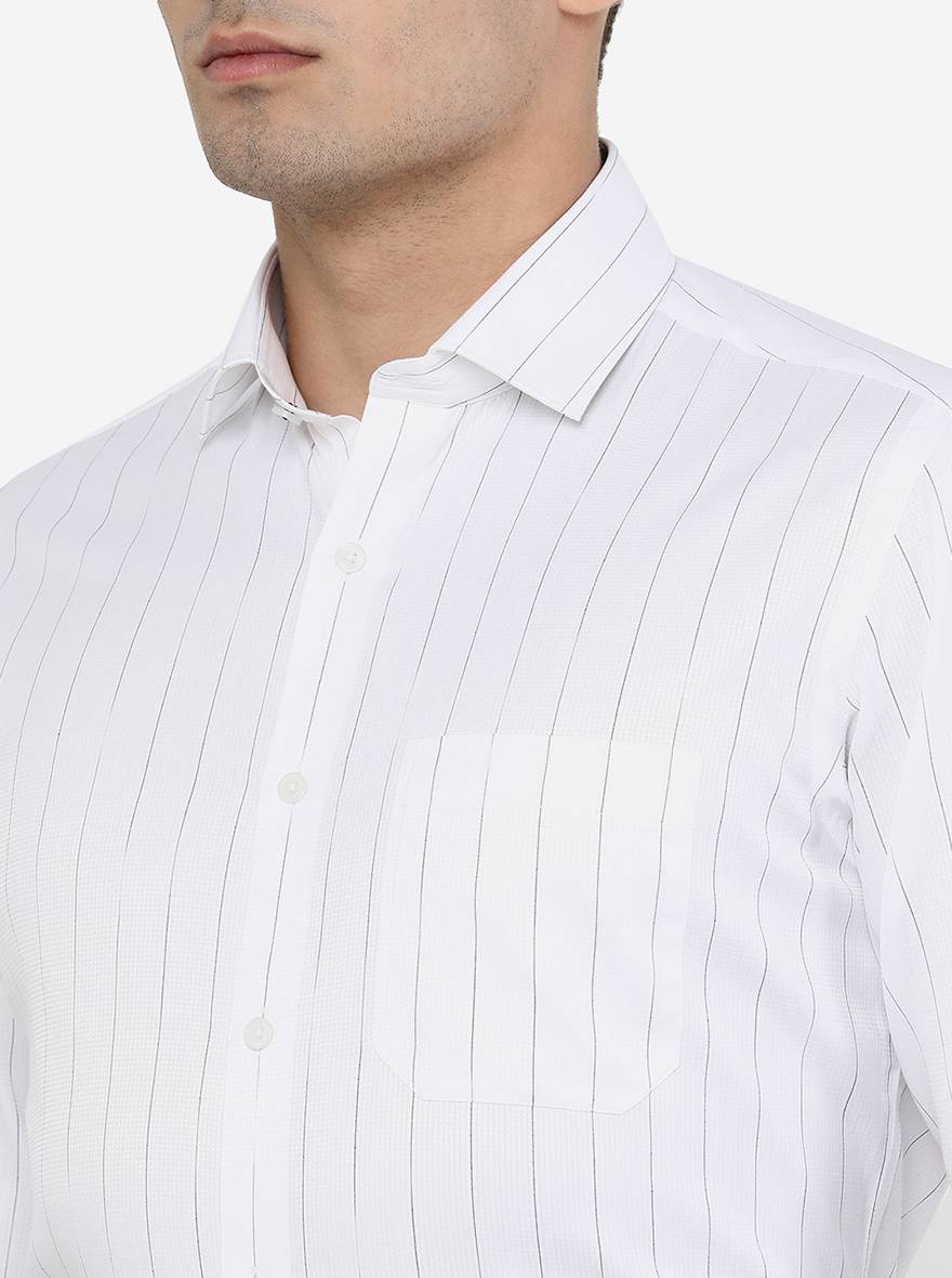 White & Black Striped Slim Fit Formal Shirt | Greenfibre
