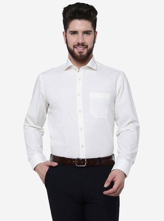 Cream Solid Regular Fit Formal Shirt | Greenfibre