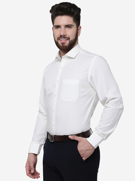 Cream Solid Regular Fit Formal Shirt | Greenfibre