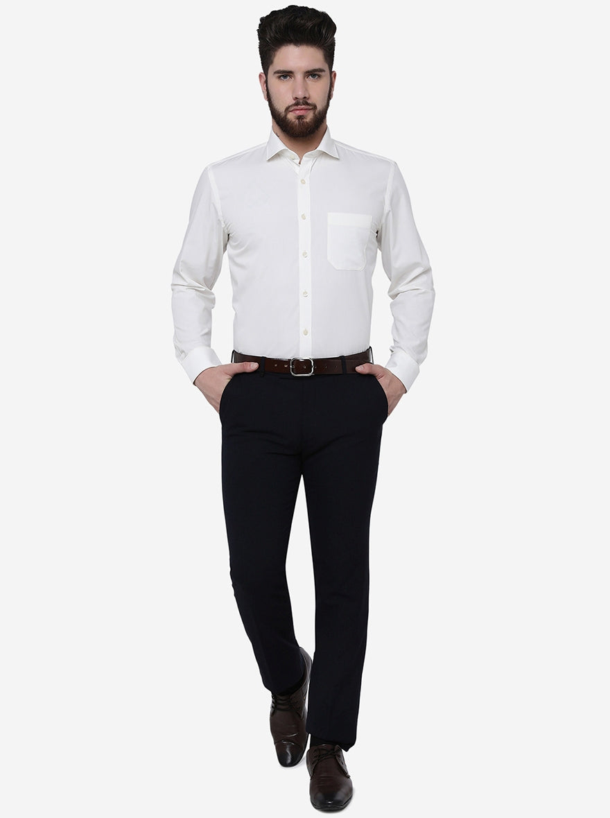 Cream Solid Regular Fit Formal Shirt | Greenfibre