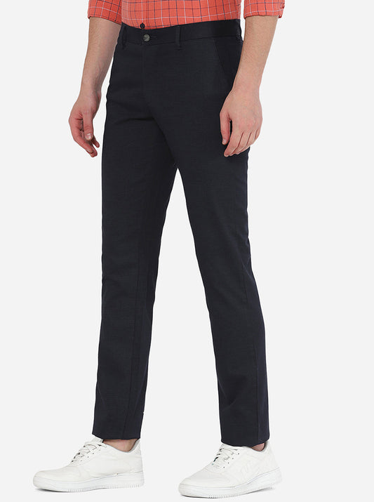 Navy Blue Solid Super Slim Fit Casual Trouser | Greenfibre