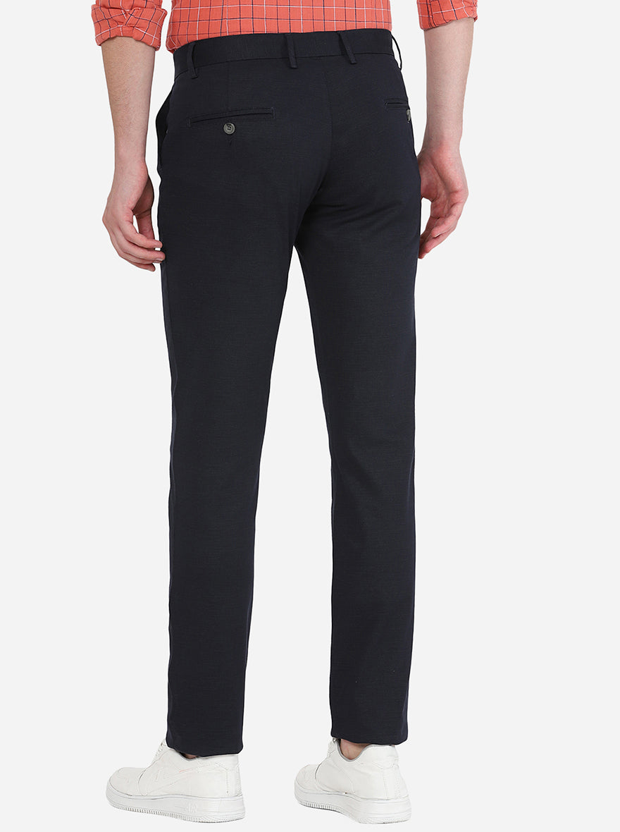 Navy Blue Solid Super Slim Fit Casual Trouser | Greenfibre
