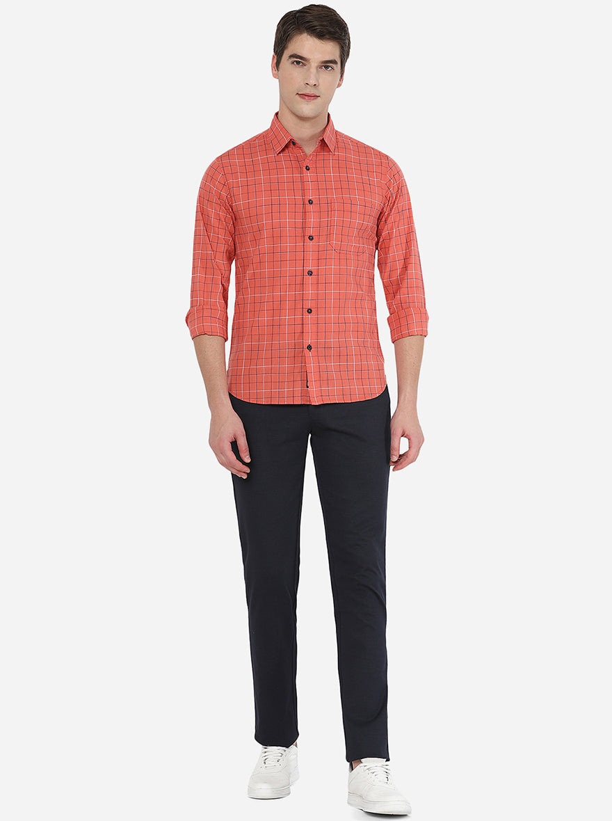 Navy Blue Solid Super Slim Fit Casual Trouser | Greenfibre