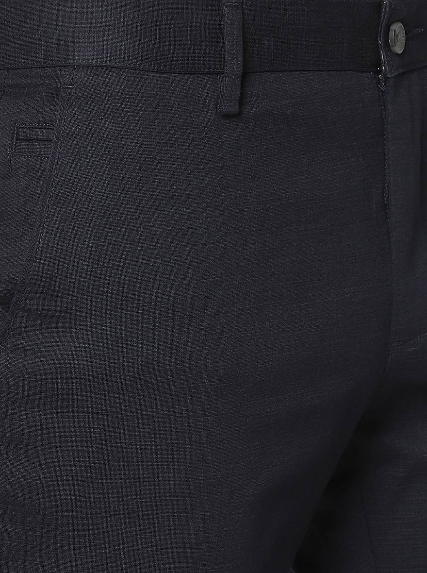 Navy Blue Solid Super Slim Fit Casual Trouser | Greenfibre