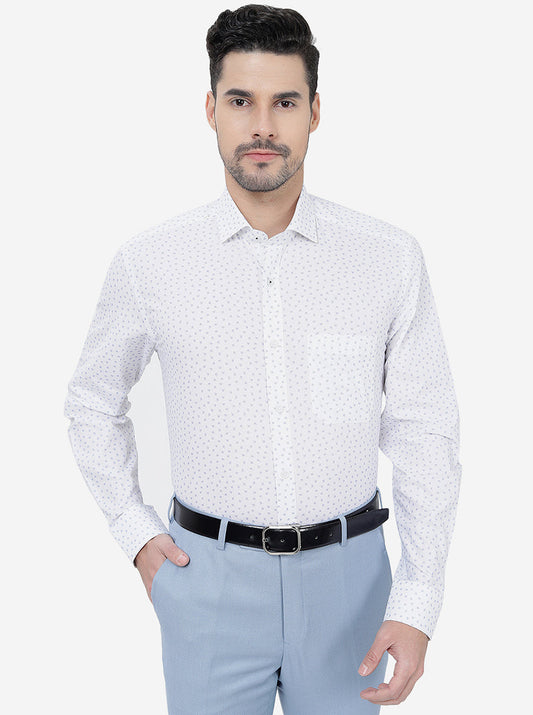 White Printed Regular Fit Formal Shirt | Greenfibre