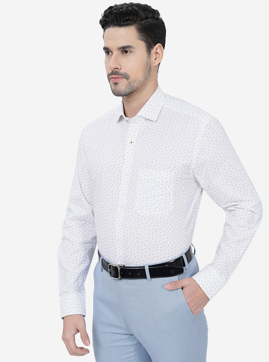 White Printed Regular Fit Formal Shirt | Greenfibre