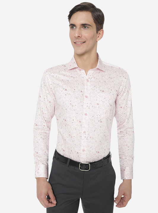 Light Pink Printed Slim Fit Formal Shirt | Greenfibre
