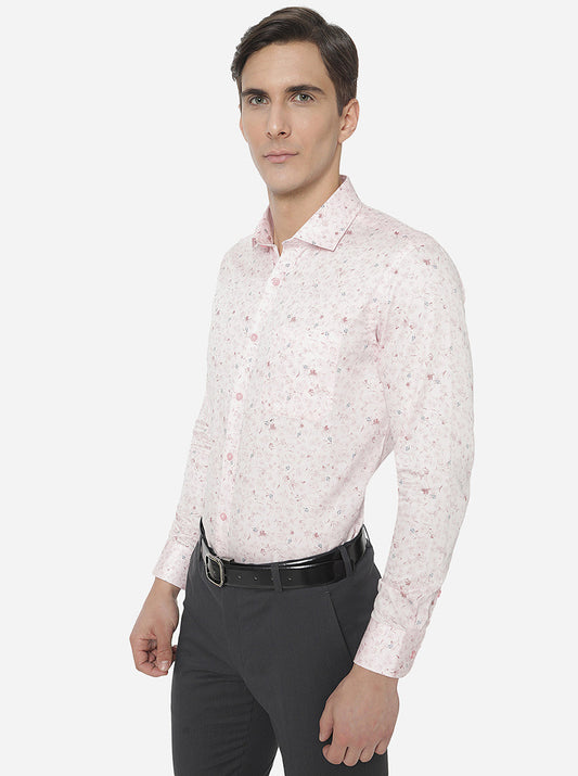 Light Pink Printed Slim Fit Formal Shirt | Greenfibre
