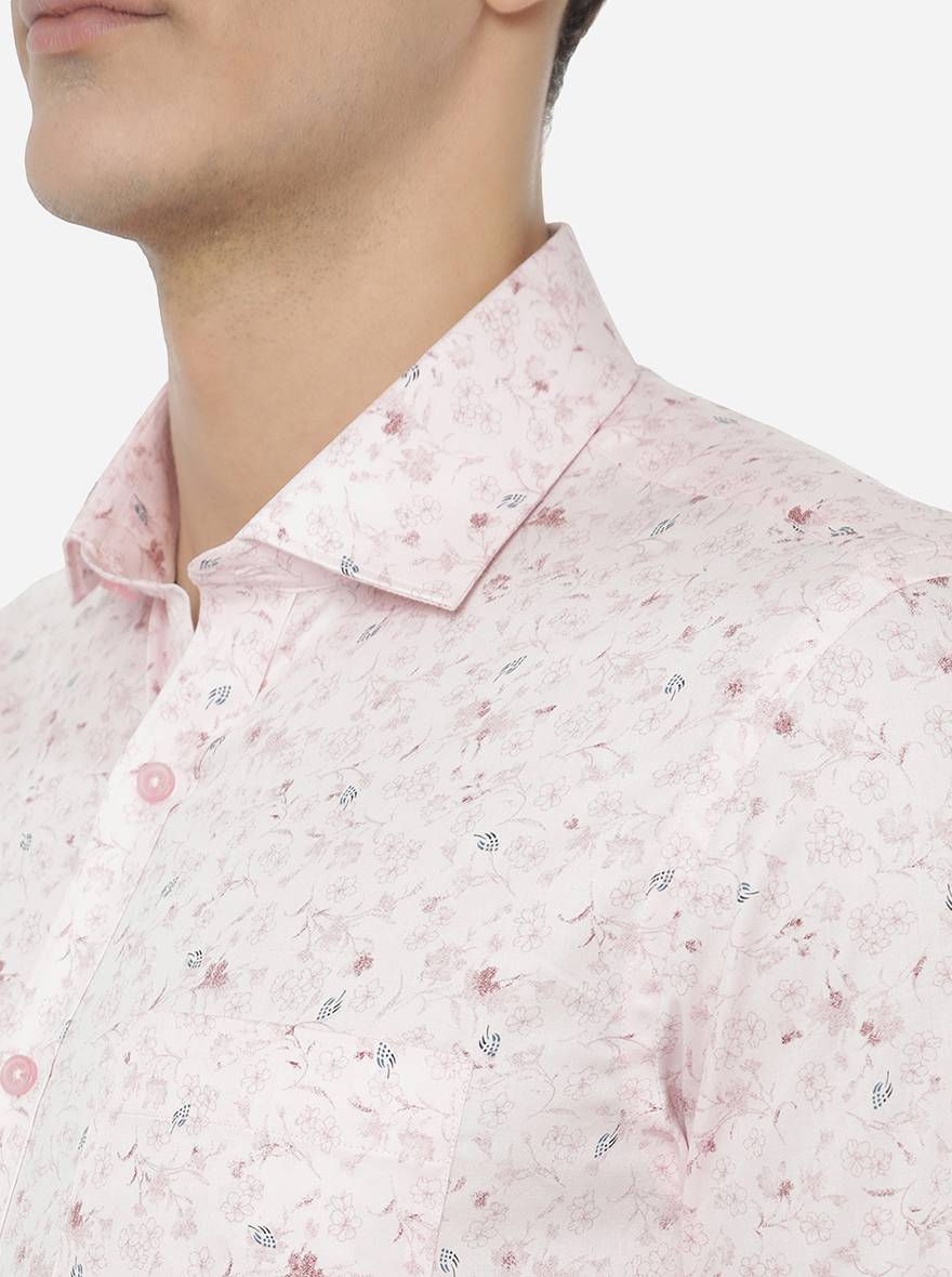 Light Pink Printed Slim Fit Formal Shirt | Greenfibre