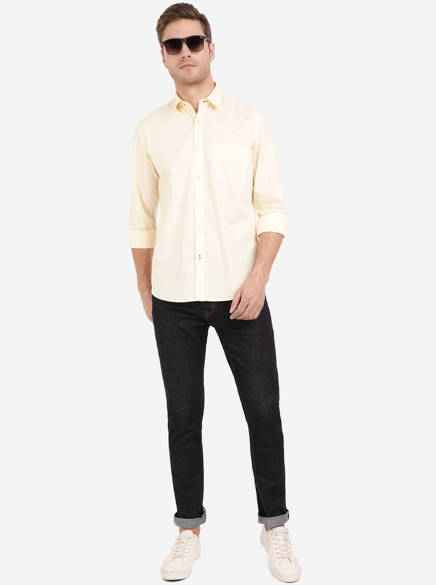 Transparent Yellow Solid Slim Fit Casual Shirt | Greenfibre