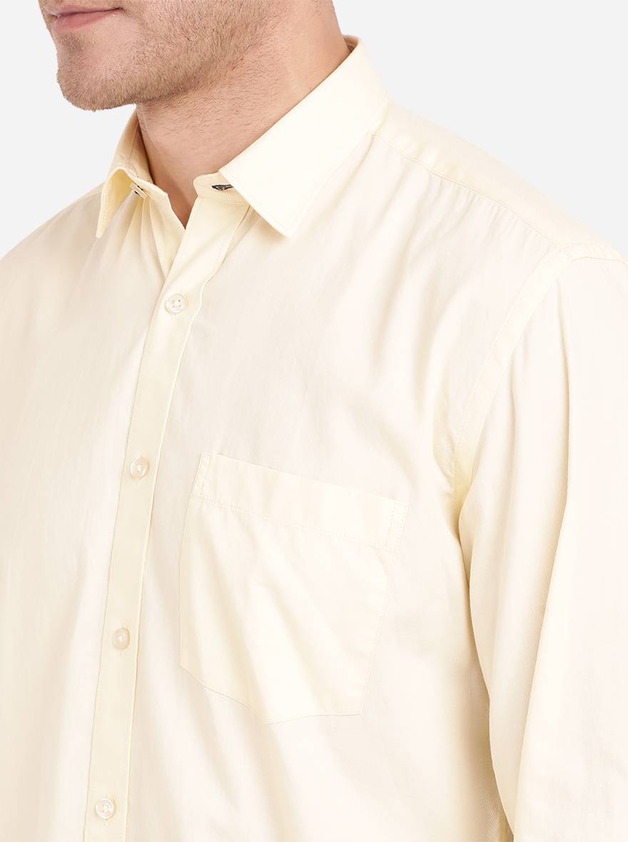 Transparent Yellow Solid Slim Fit Casual Shirt | Greenfibre