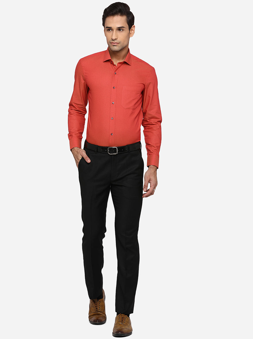 Coral Orange Solid Slim Fit Formal Shirt | Greenfibre