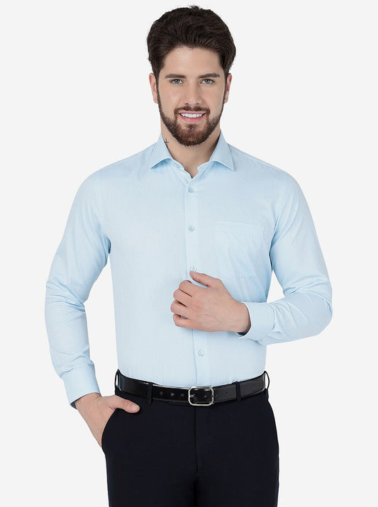 Sky Blue Solid Slim Fit Formal Shirt | Greenfibre