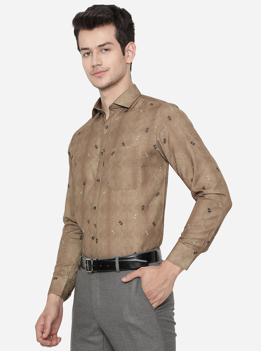 Brown Printed Slim Fit Party Wear Shirt | Greenfibre
