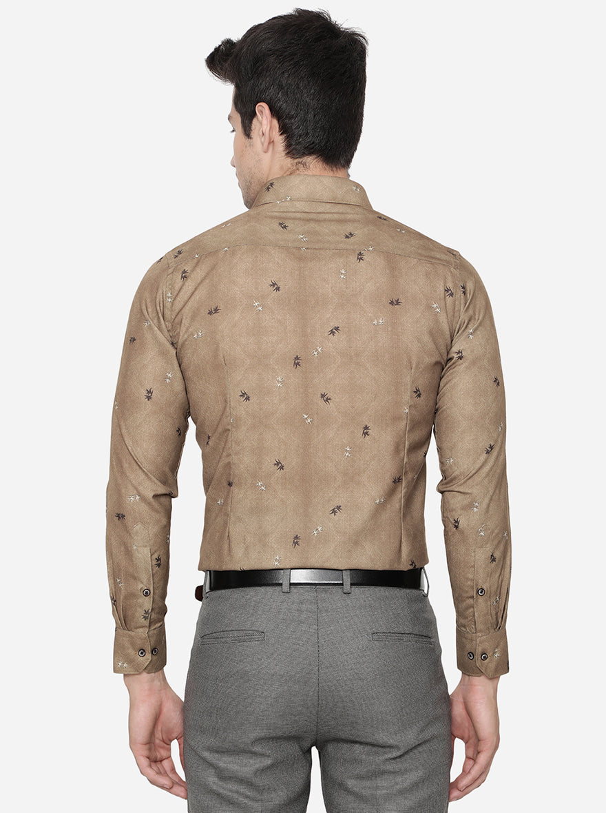 Brown Printed Slim Fit Party Wear Shirt | Greenfibre