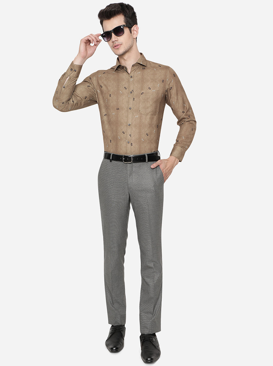 Brown Printed Slim Fit Party Wear Shirt | Greenfibre