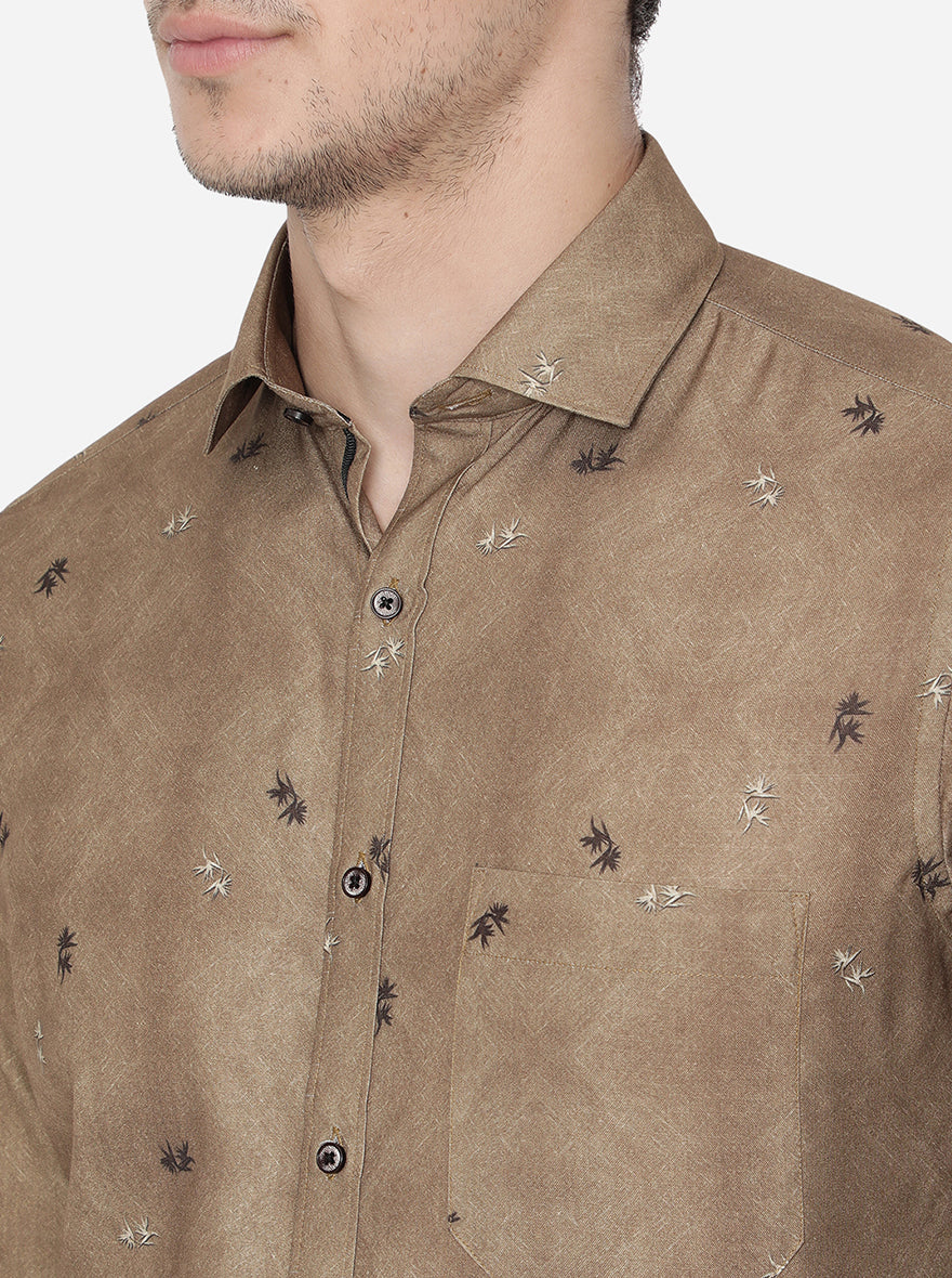 Brown Printed Slim Fit Party Wear Shirt | Greenfibre