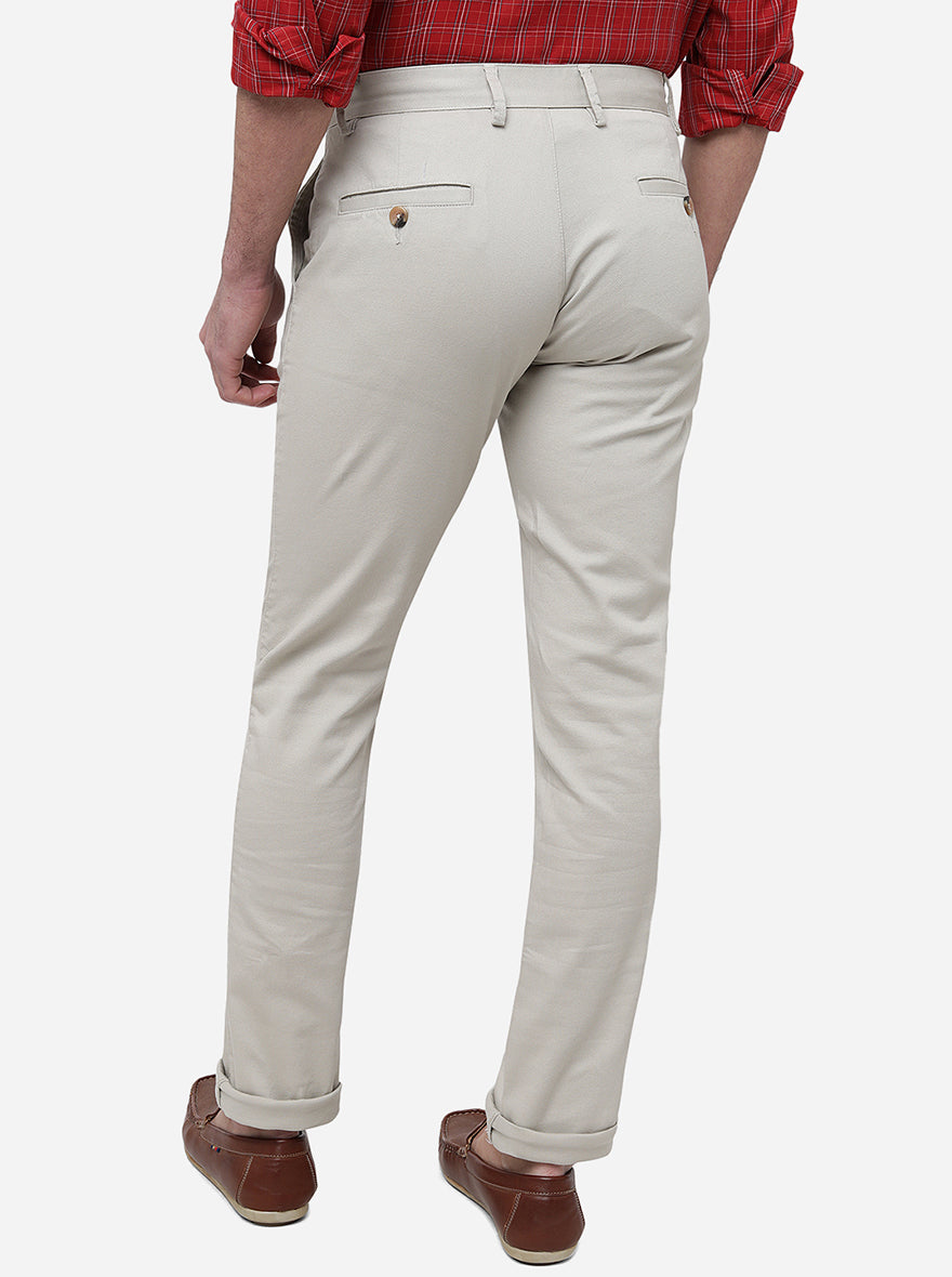 Cream Solid Super Slim Fit Casual Trouser | Greenfibre