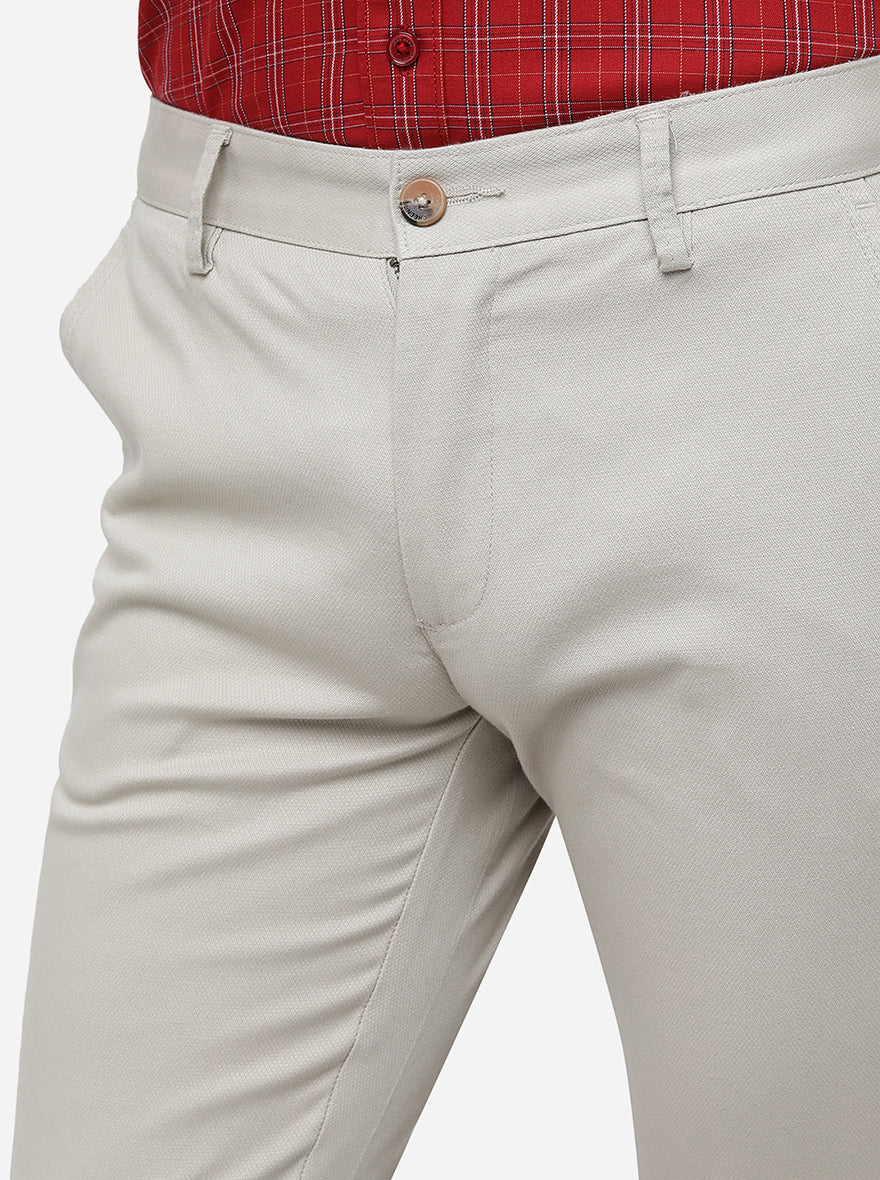 Cream Solid Super Slim Fit Casual Trouser | Greenfibre