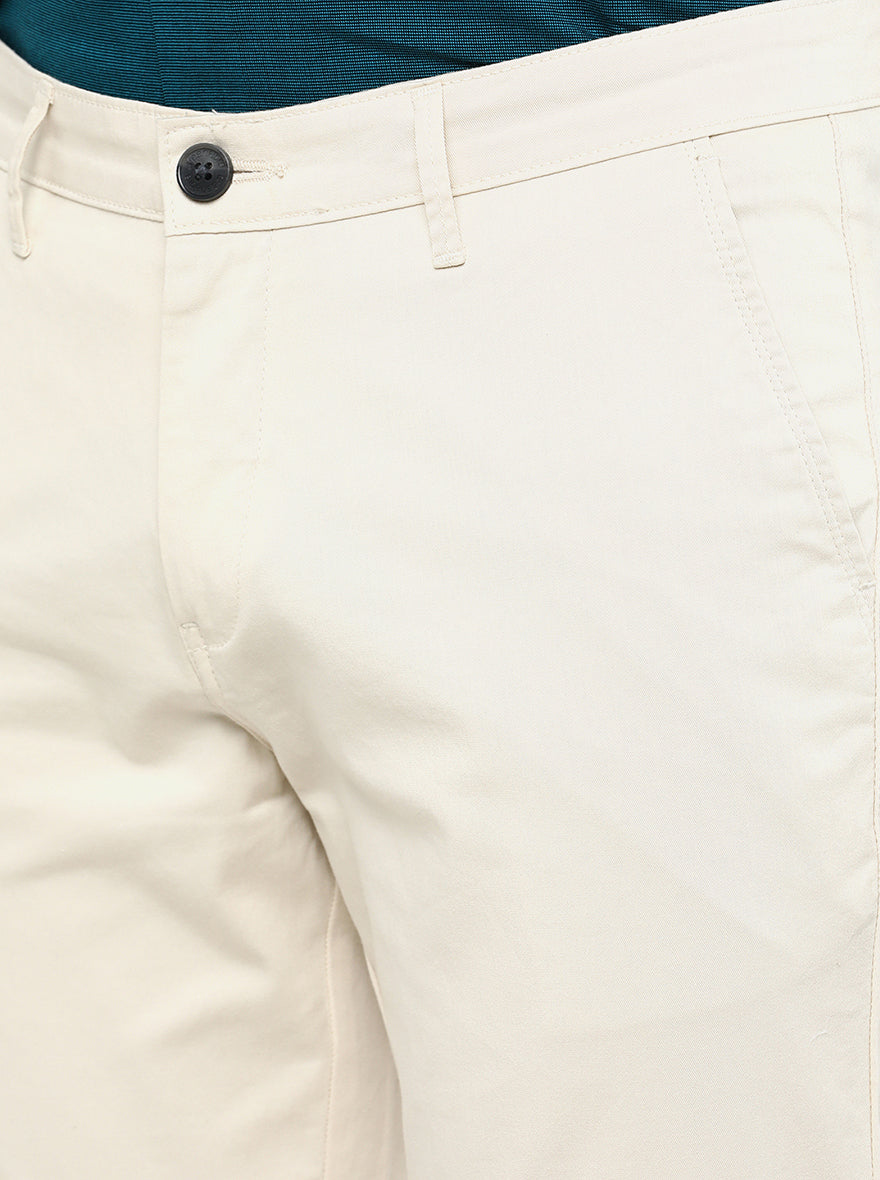 Cream Solid Neo Fit Casual Trouser | Greenfibre