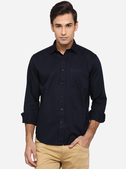 Dark Blue Solid Classic Fit Casual Shirt | Greenfibre