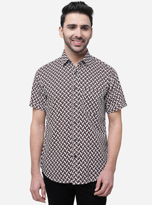 Black Printed Slim Fit Semi Casual Shirt | Greenfibre