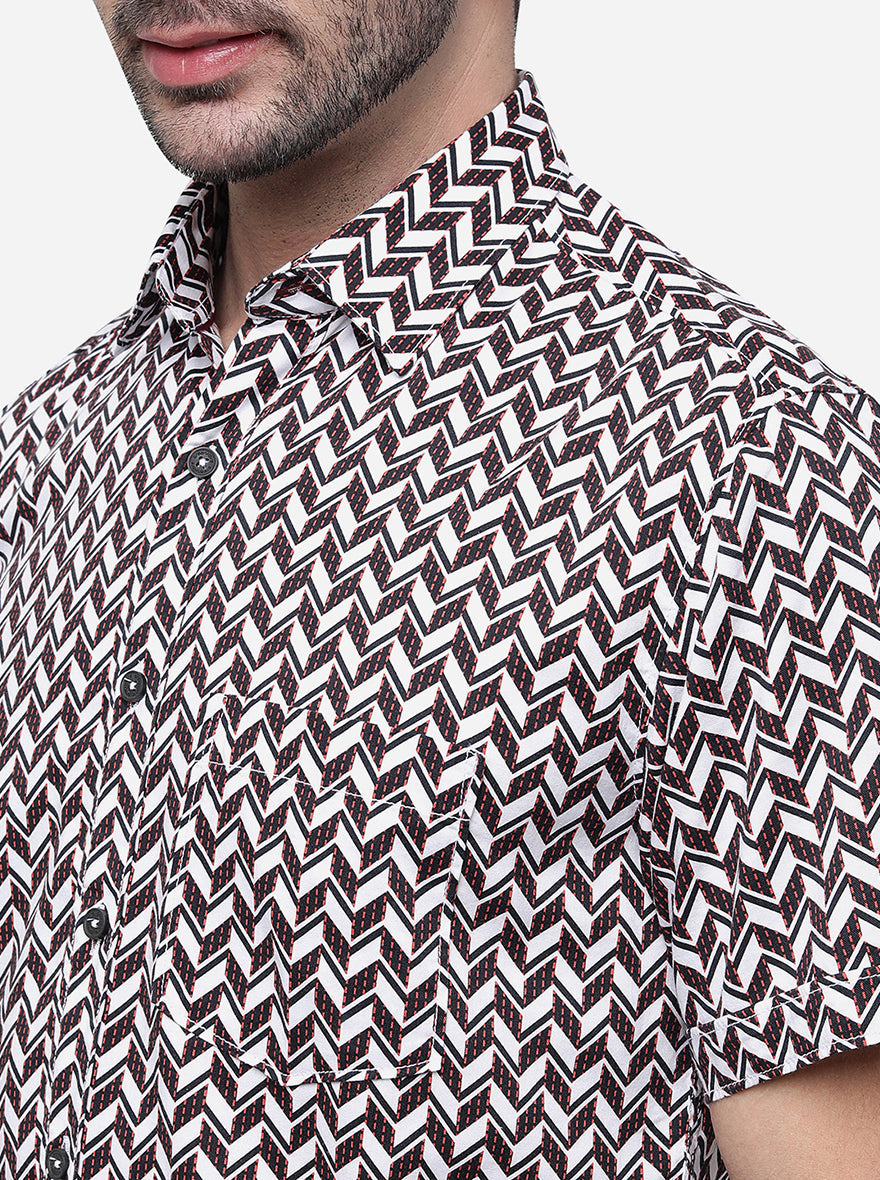 Black Printed Slim Fit Semi Casual Shirt | Greenfibre