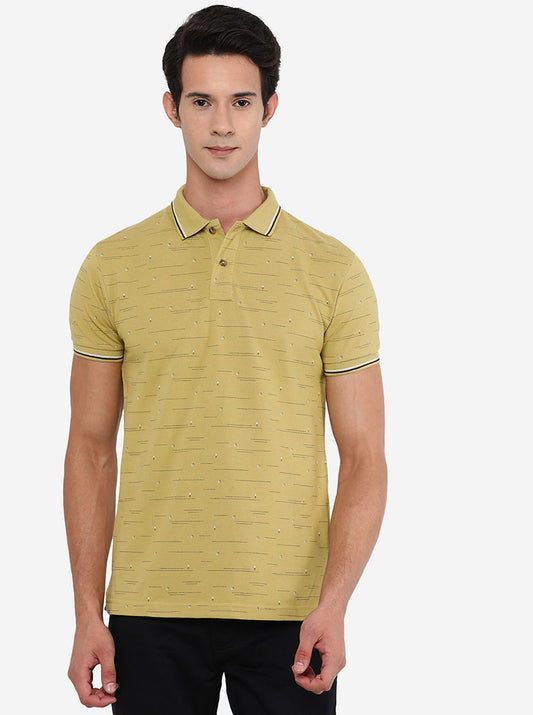 Golden Yellow Printed Slim Fit Polo T-Shirt | Greenfibre