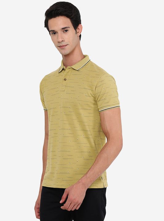 Golden Yellow Printed Slim Fit Polo T-Shirt | Greenfibre