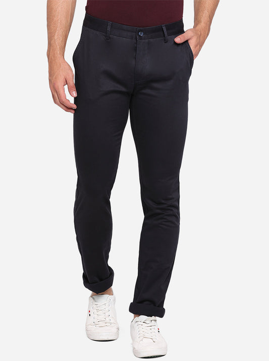 Navy Blue Solid Super Slim Fit Casual Trouser | Greenfibre