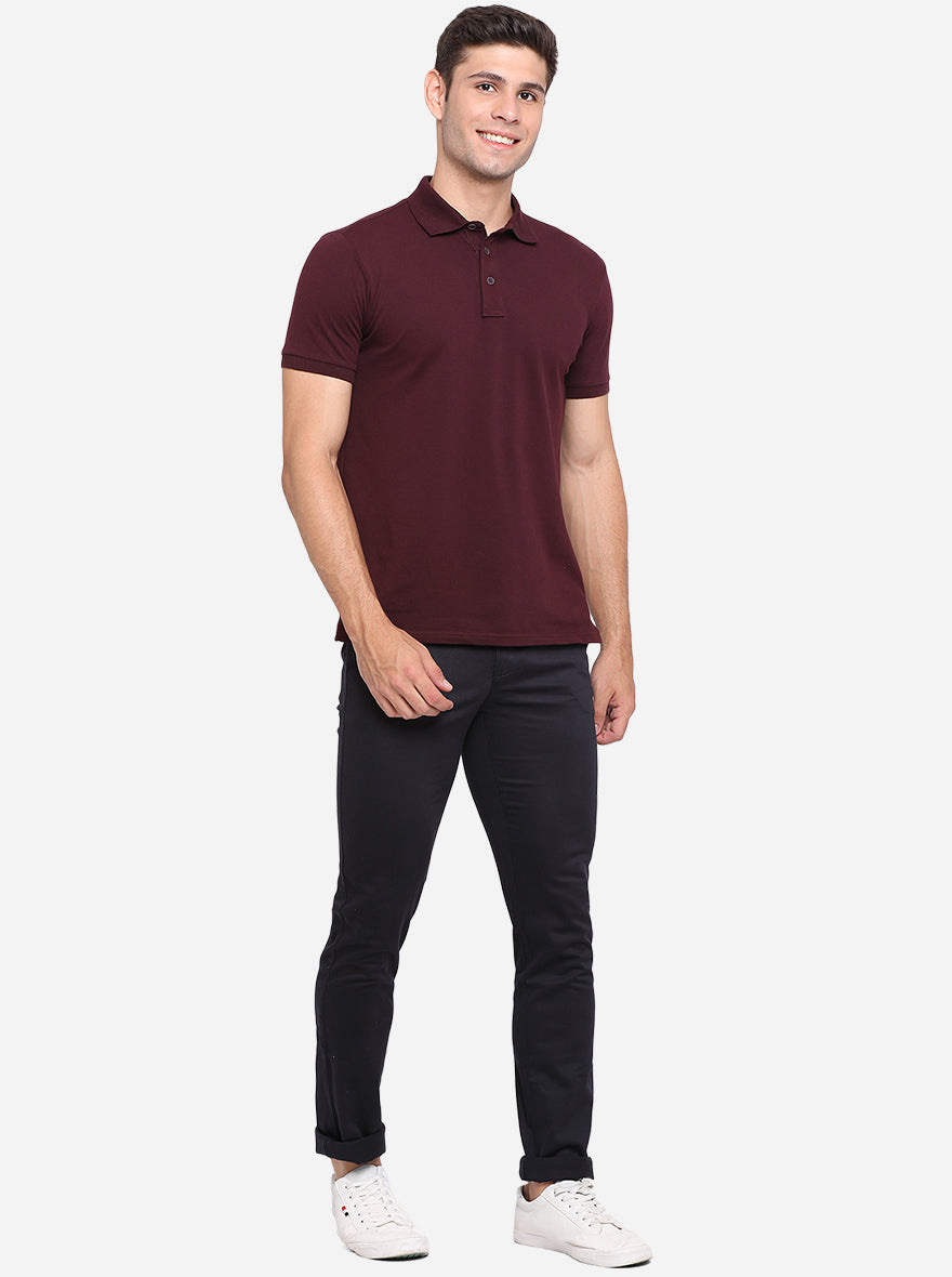 Navy Blue Solid Super Slim Fit Casual Trouser | Greenfibre