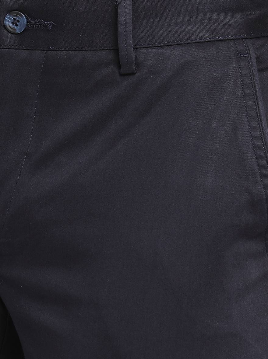 Navy Blue Solid Super Slim Fit Casual Trouser | Greenfibre