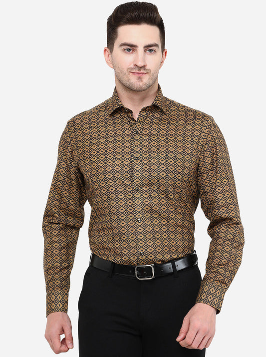 Brown Printed Slim Fit Party Wear Shirt | Greenfibre