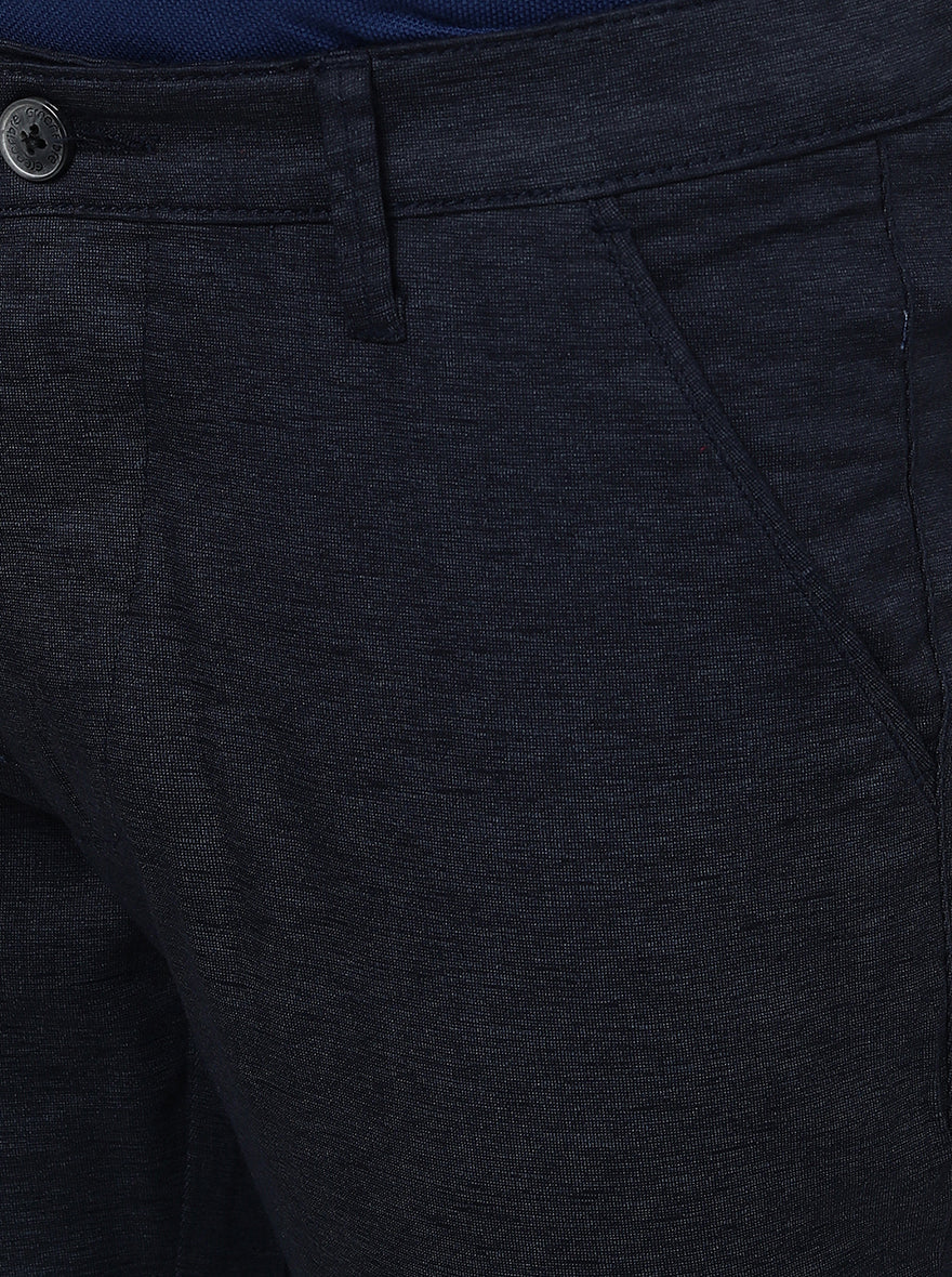 Navy Blue Solid Neo Fit Casual Trouser | Greenfibre
