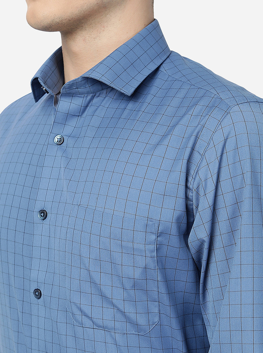 Blue Checked Slim Fit Formal Shirt | Greenfibre