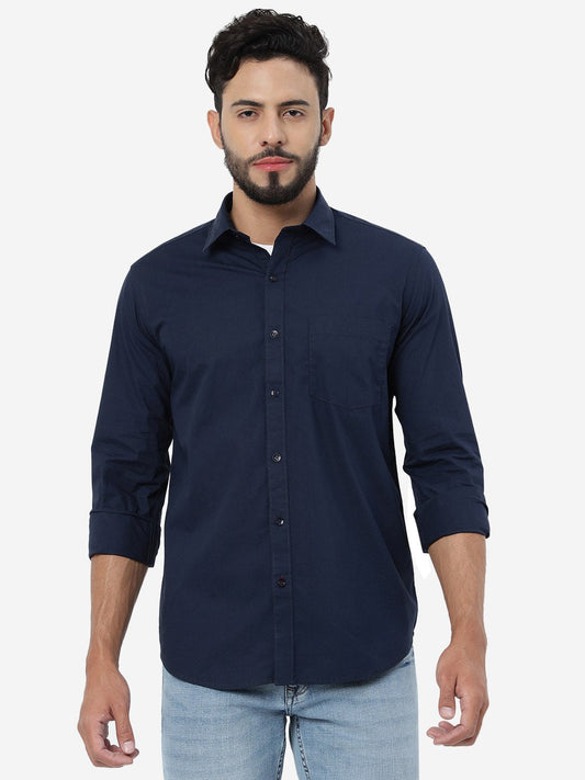 Navy Blue Solid Smart Fit Semi Casual Shirt | Greenfibre