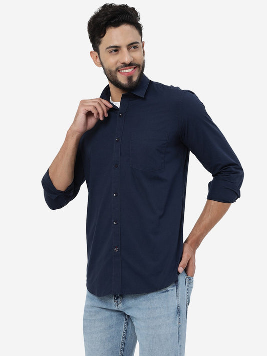 Navy Blue Solid Smart Fit Semi Casual Shirt | Greenfibre