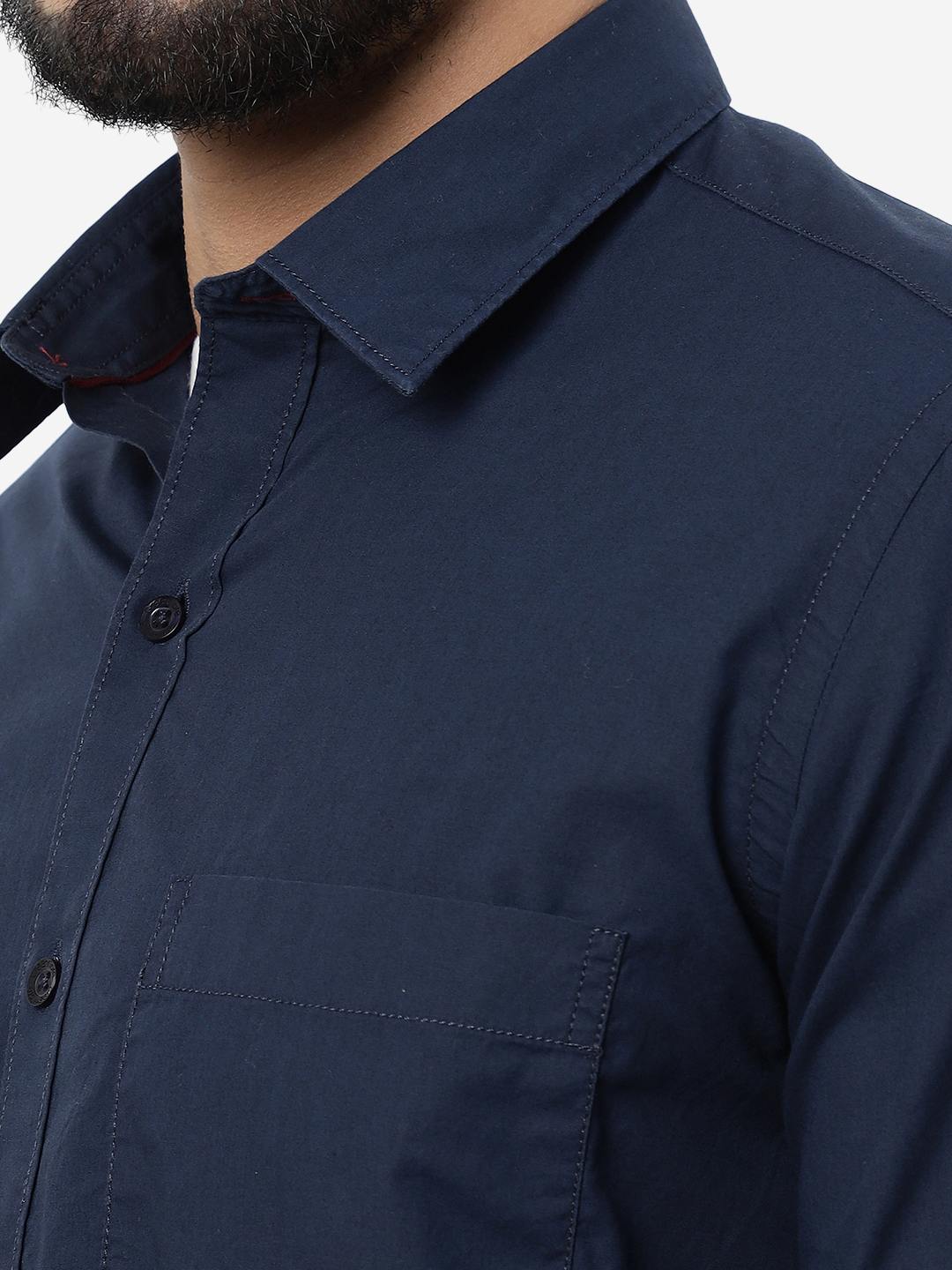 Navy Blue Solid Smart Fit Semi Casual Shirt | Greenfibre