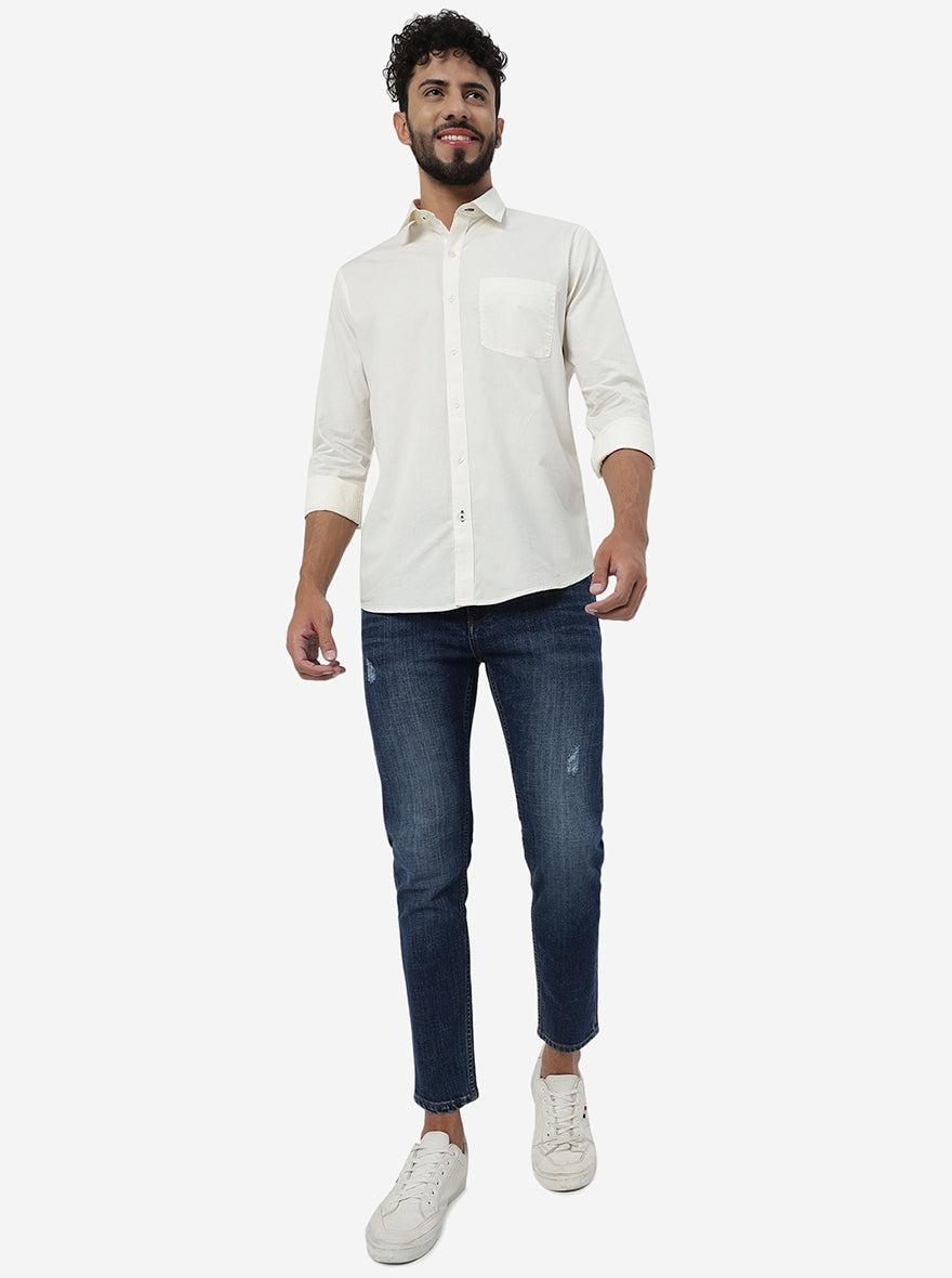 Cream Solid Smart Fit Semi Casual Shirt | Greenfibre