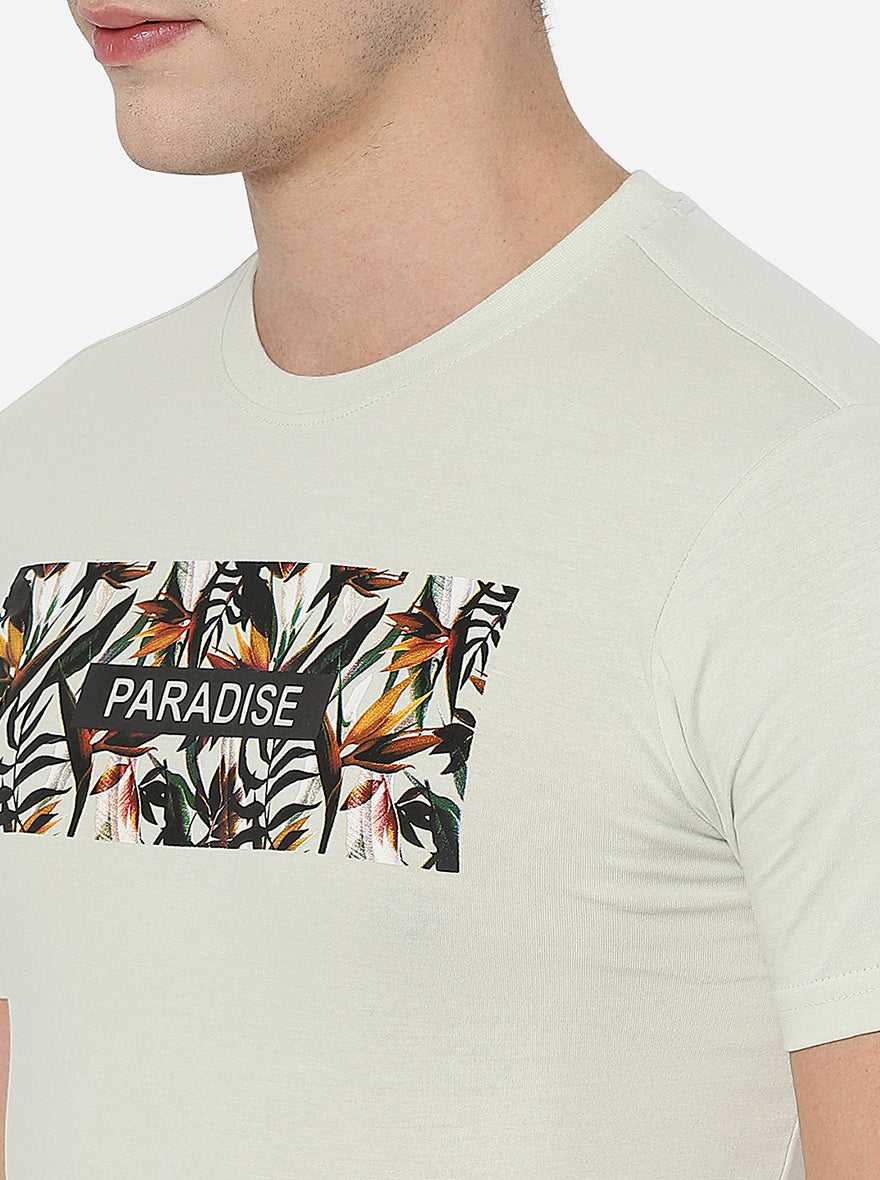 White Printed Slim Fit T-Shirt | Greenfibre