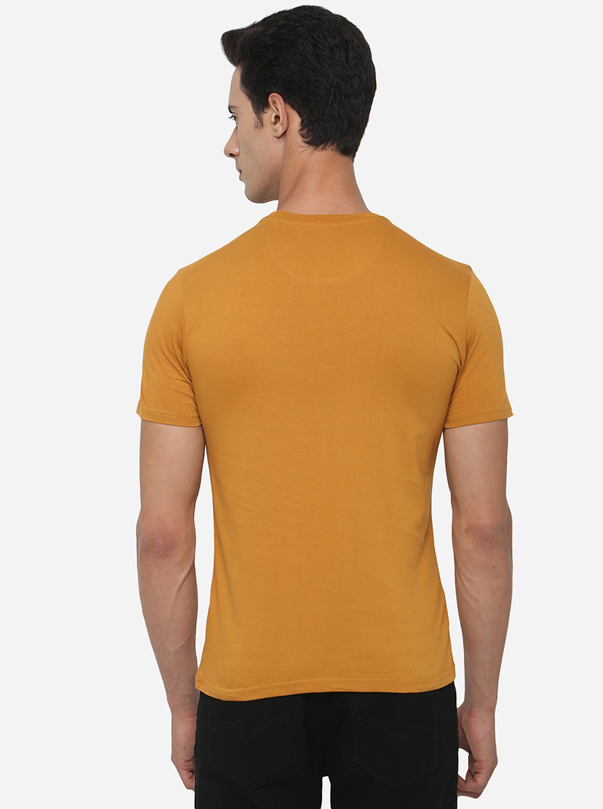 Golden Yellow Printed Slim Fit T-Shirt | Greenfibre