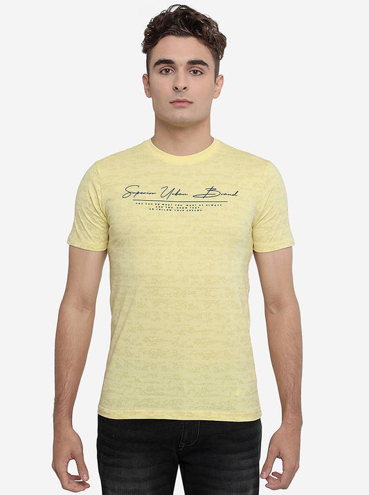 Yellow Printed Slim Fit T-Shirt | Greenfibre