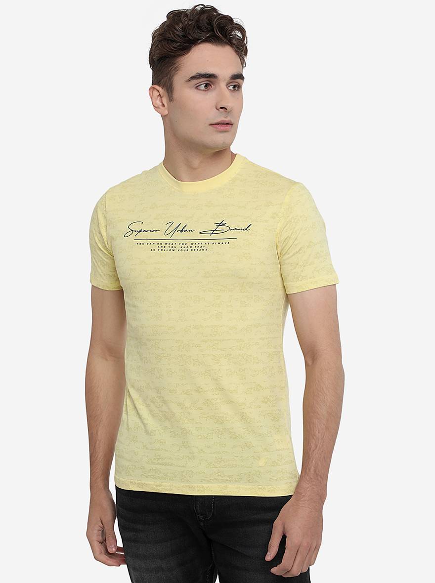 Yellow Printed Slim Fit T-Shirt | Greenfibre