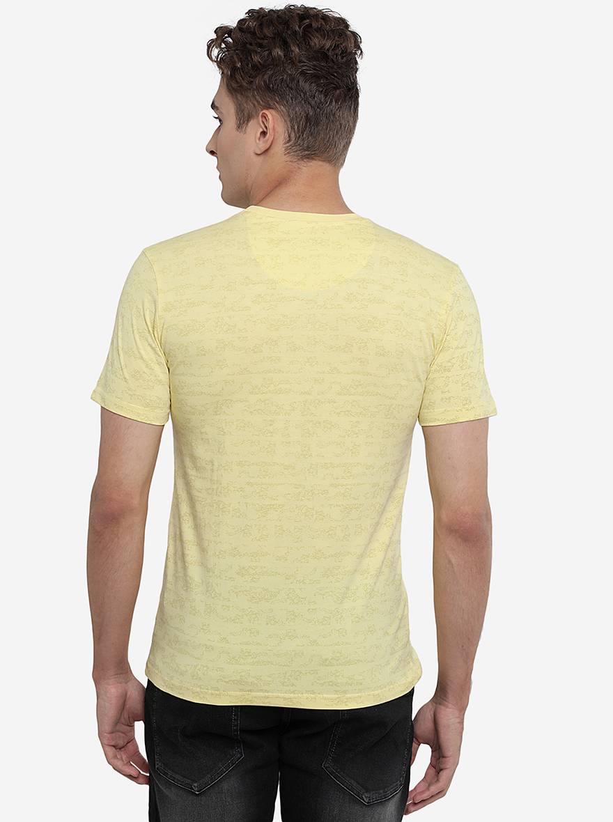 Yellow Printed Slim Fit T-Shirt | Greenfibre